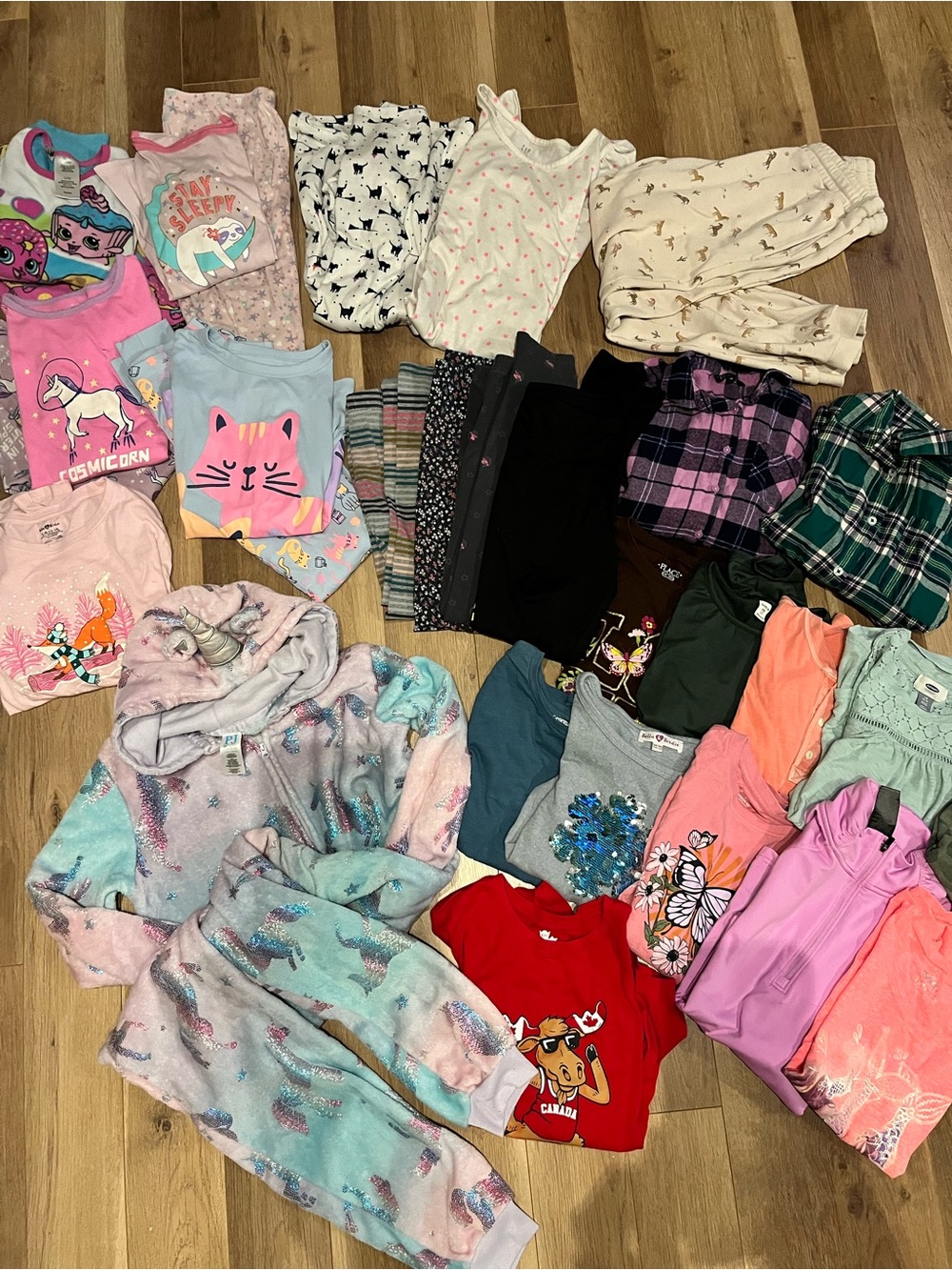 Girls Size 10/12 Clothing Bundle 22 Pieces Pajamas Tights Shirts
